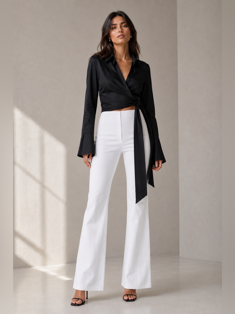 FRANCO MIRABELLI White Cotton Stretch Bootcut Pants Canada Flat Front Minimalist